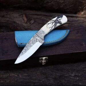 The Stag’s Grace Handmade Engraved Skinner Knife – Bone Handle Masterpiece