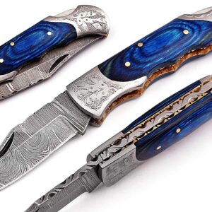 Handmade Folding Knife - Blue Pakka Wood