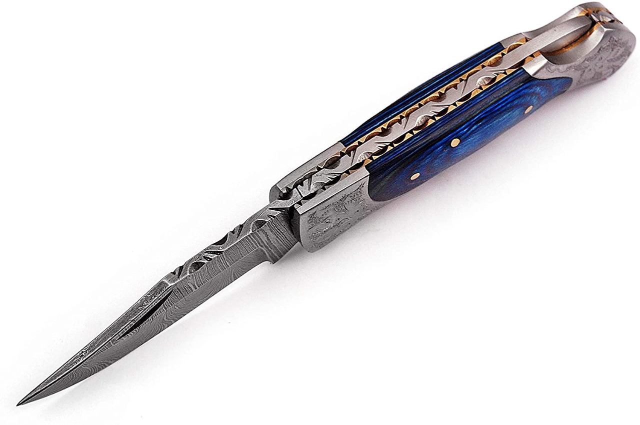 Handmade Folding Knife - Blue Pakka Wood - Image 3