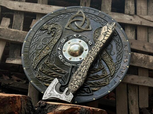 Norse Valknut Axe with Sheild
