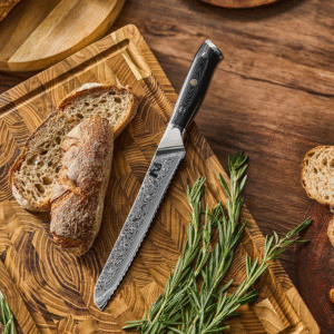 Damascus Bread Knife, Black beautiful Handle