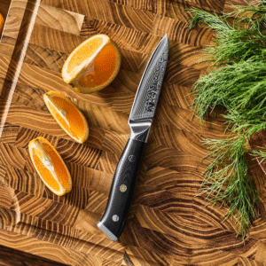 Damascus paring Knife, Black beautiful Handle