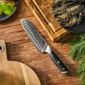 Damascus Santoku Knife, Black beautiful Handle